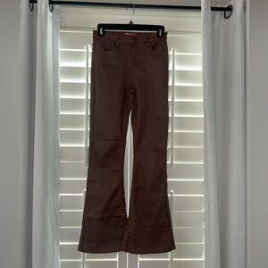 Edikted Leather Pants - Brown, Medium Rise, Short Length